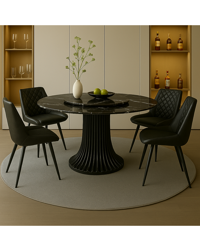 Vase Base Round Dining Table + 8 Chairs