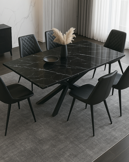 Cross Base Rectangle Dining Table + 8 Chairs