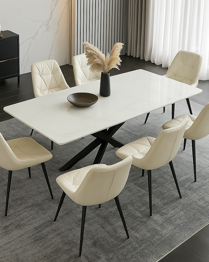 Cross Base Rectangle Dining Table + 8 Chairs