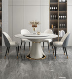Round Marble Dining Table (Lotus Base) with 6x Dining Chairs