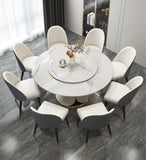 Round Marble Dining Table (Lotus Base) with 6x Dining Chairs