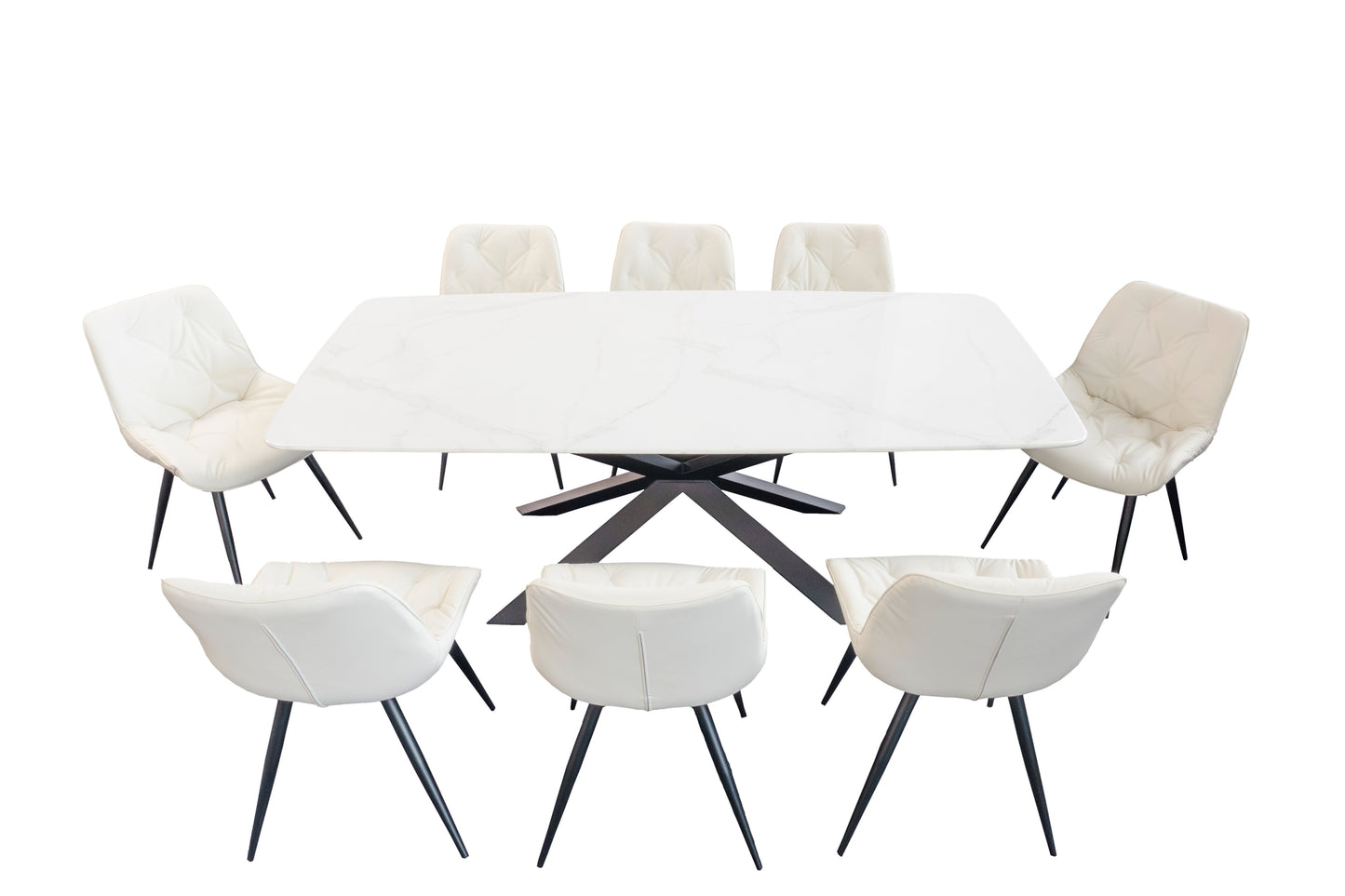 Light Calacatta Rectangle Dining Table + Free 8 Chairs