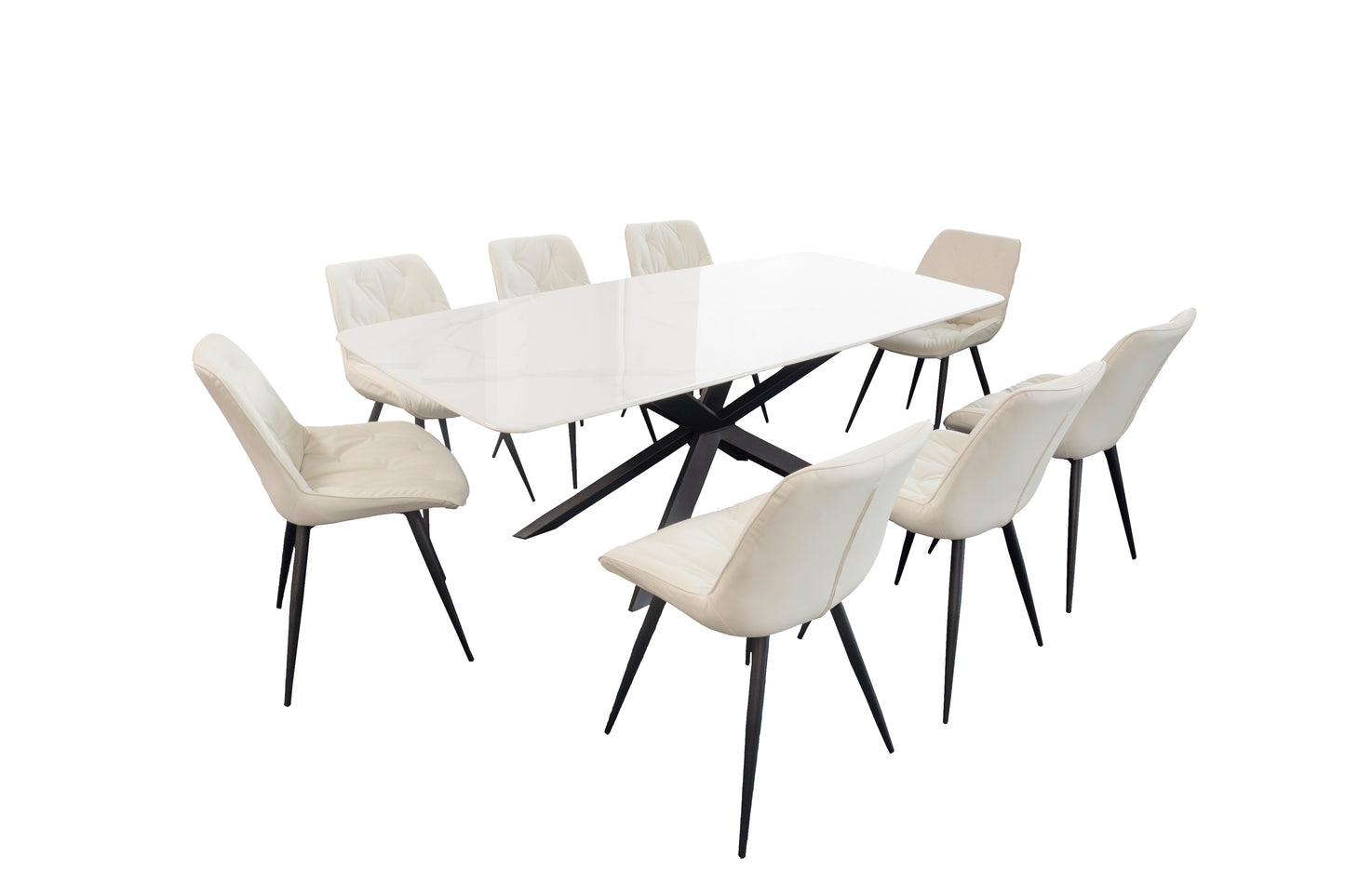 Light Calacatta Rectangle Dining Table + Free 8 Chairs