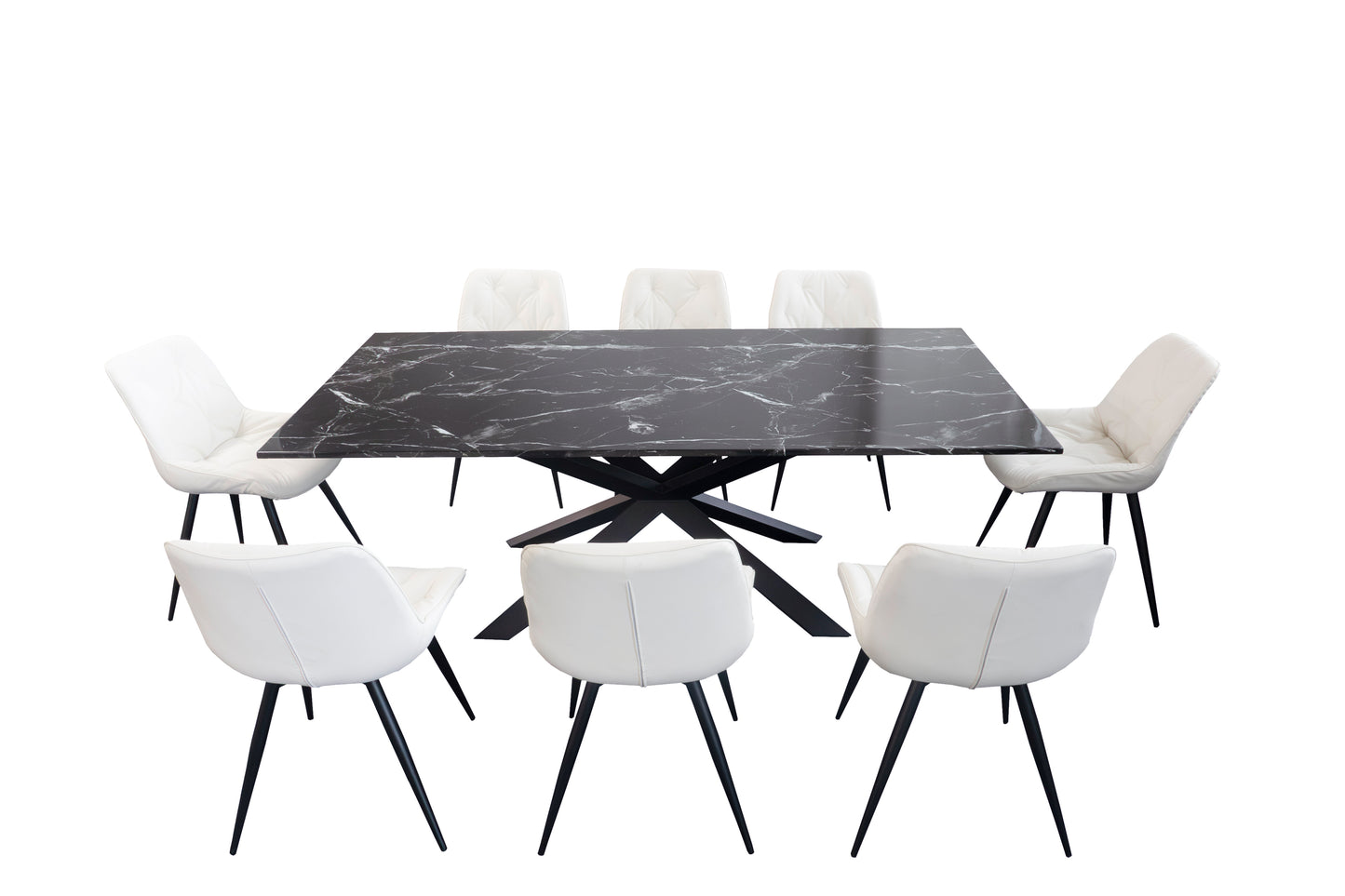 Black Marquina Rectangle Dining Table + Free 8 Chairs