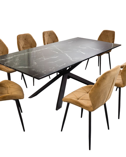Cross Base Rectangle Dining Table + 8 Chairs
