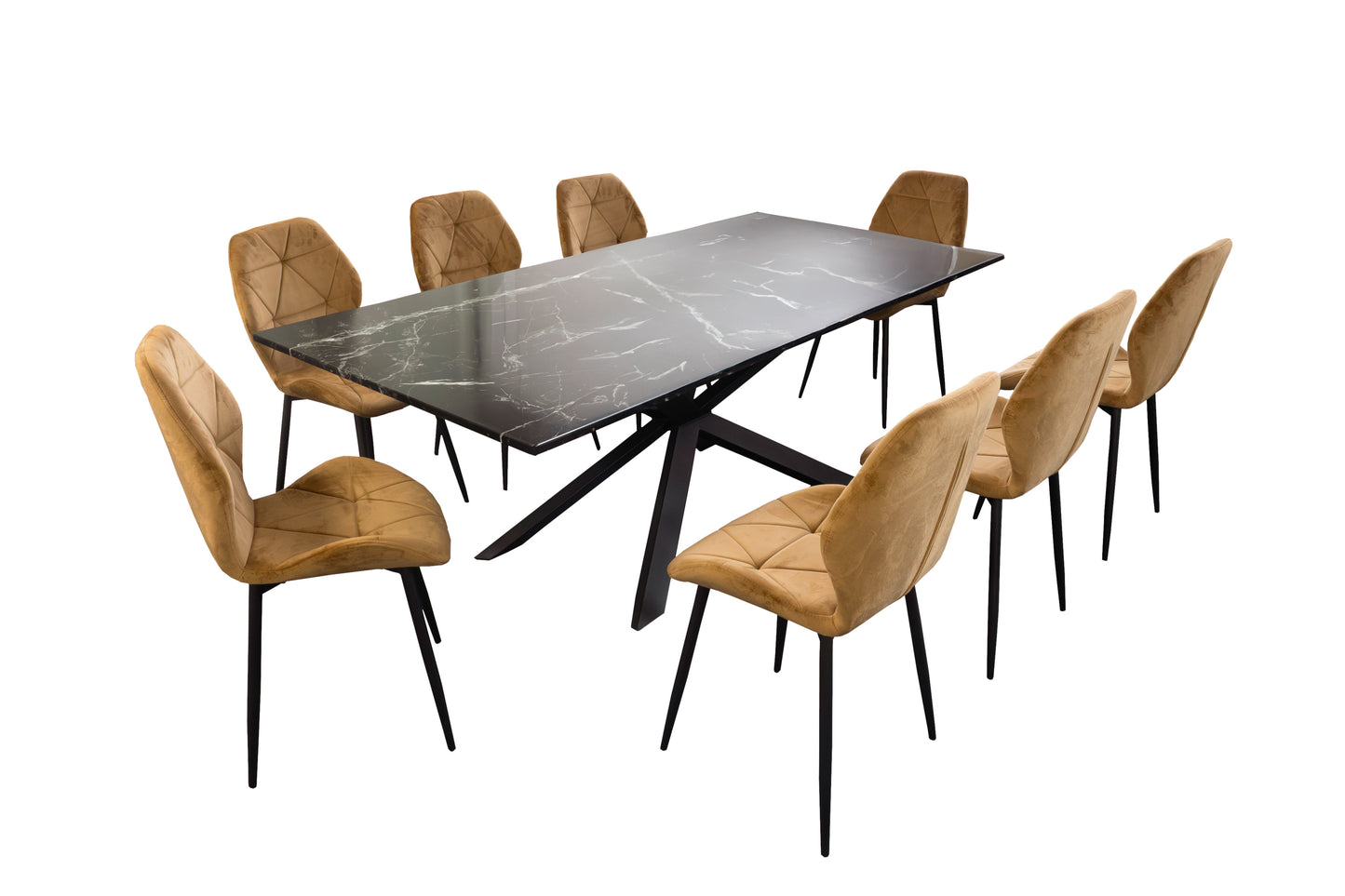 Black Marquina Rectangle Dining Table + Free 8 Chairs