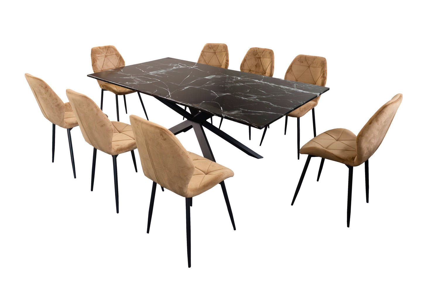 Black Marquina Rectangle Dining Table + Free 8 Chairs