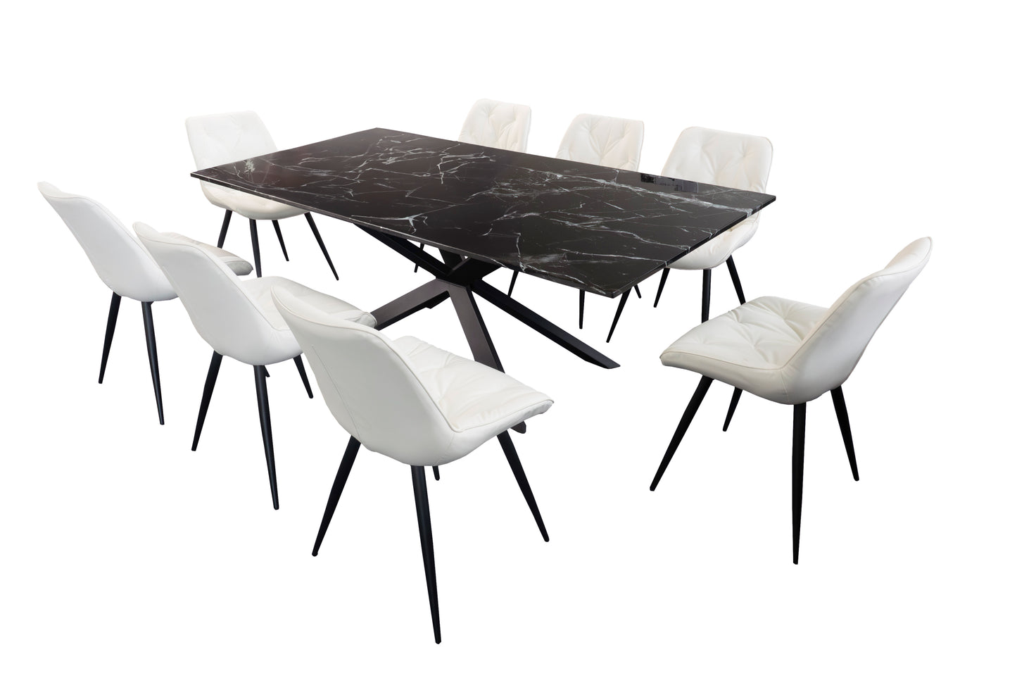 Black Marquina Rectangle Dining Table + Free 8 Chairs