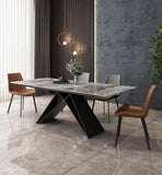 Rectangular Marble Dining Table (Triangular Base) with 6x Dining Chairs