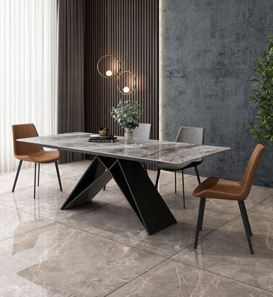 Rectangular Marble Dining Table (Triangular Base) with 6x Dining Chair ...